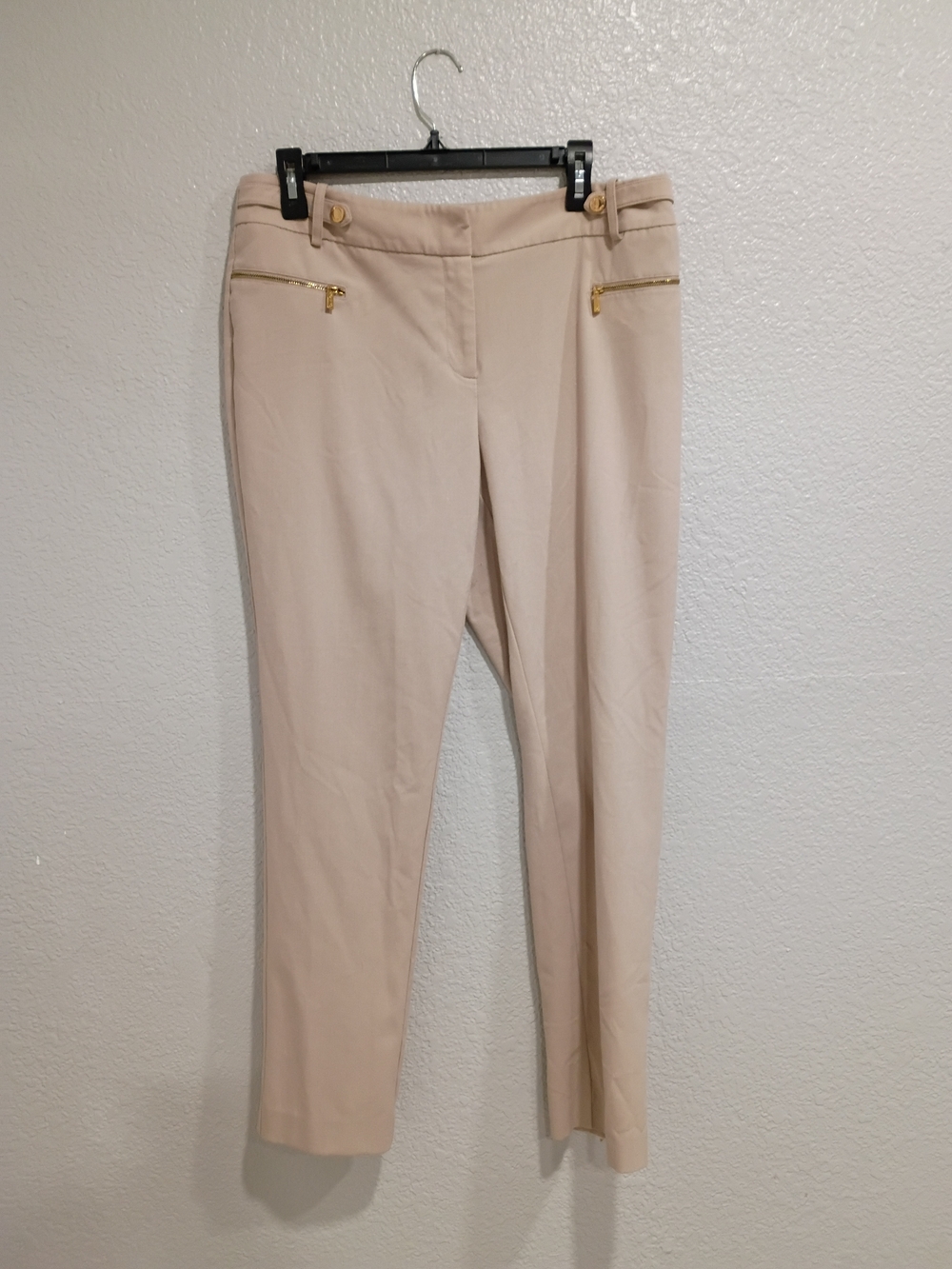Calvin Klein Cream Slim Dress Pants with Gold Zippers